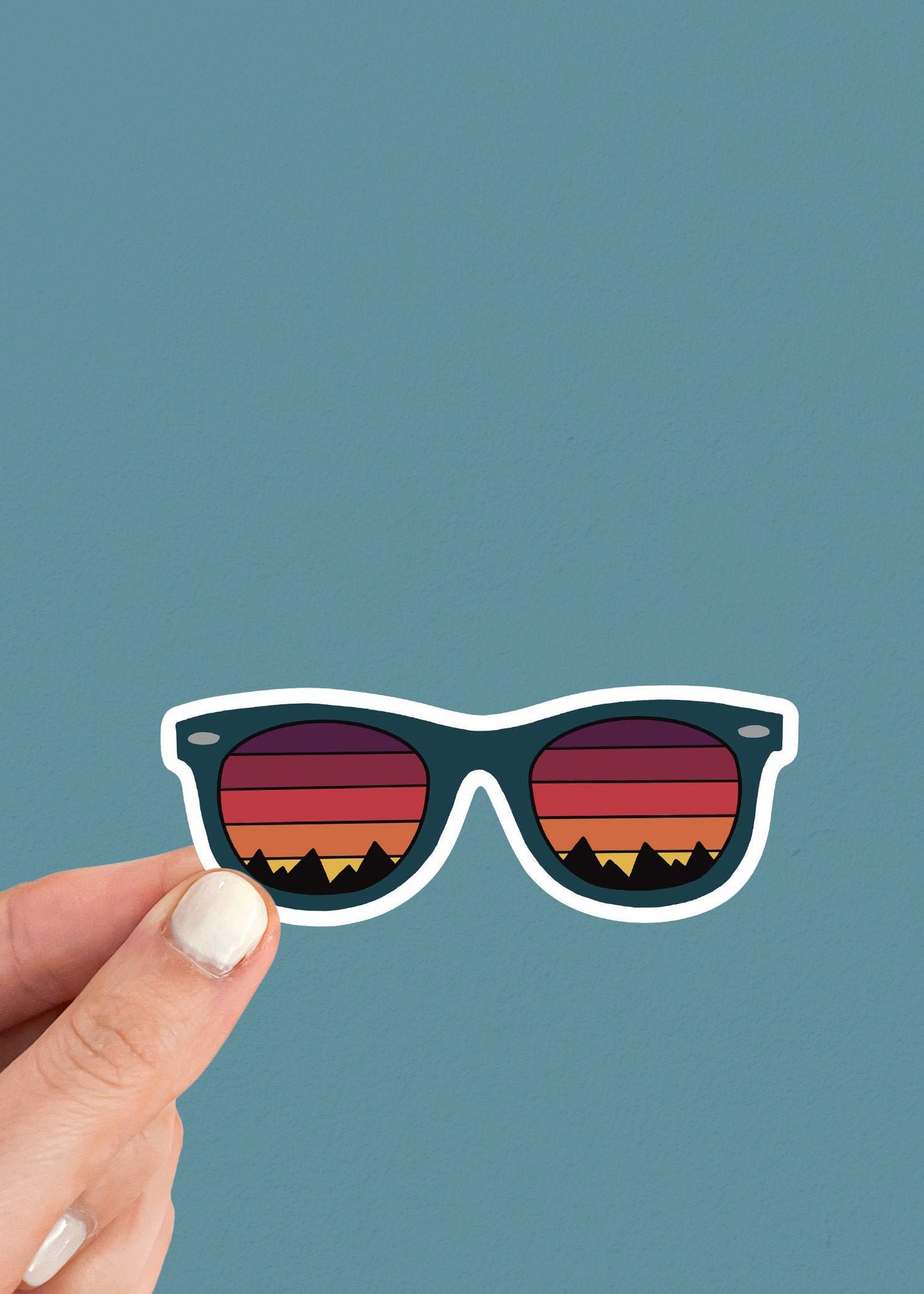 Retro Sunglasses Mountain Sticker | Aviator Vinyl Sticker | Waterproof Rainbow Sticker